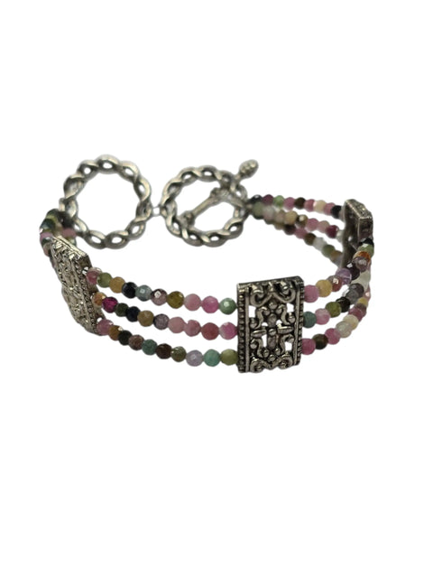 Adjustable 7-8 Inch Tourmaline Triple Strand Bracelet – Silver Filigree Accents | Handmade Jewelry Made in USA Michelle Marie Boutique  Bracelet