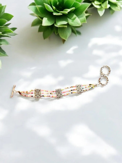 Adjustable 7-8 Inch Tourmaline Triple Strand Bracelet – Silver Filigree Accents | Handmade Jewelry Made in USA Michelle Marie Boutique  Bracelet