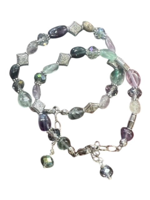 Adjustable 7 Inch Elemental Gemstone Bracelet Set – Fluorite Botswana Agate Rhodonite | Made in USA Michelle Marie Boutique  Bracelet