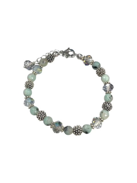 Adjustable 7 Inch Lotus Jasper Stone Bracelet With Clear Crystal Beads And Stainless Steel Accents – Made In USA Michelle Marie Boutique  Bracelets