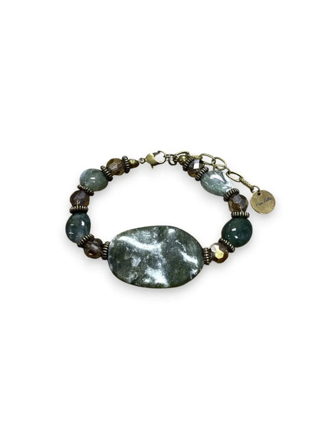 Adjustable 7 Inch Tree Jasper Bracelet – Oval Gemstone Cabochon With Earth Tone Beads | Made in USA Michelle Marie Boutique  Bracelets
