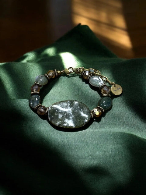 Adjustable 7 Inch Tree Jasper Bracelet – Oval Gemstone Cabochon With Earth Tone Beads | Made in USA Michelle Marie Boutique  Bracelets