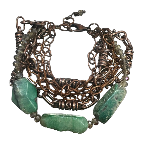 Adjustable 7 to 8.25 Inch Green Druzy Multi-Chain Wrap Bracelet – Silver Alloy | Made in USA Handcrafted Michelle Marie Boutique  Bracelet