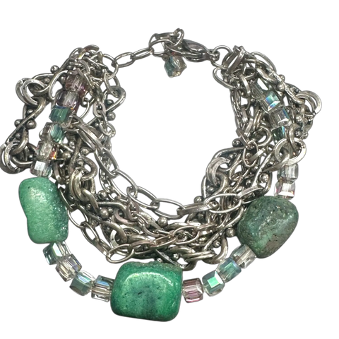Adjustable 7 to 8.25 Inch Green Druzy Multi-Chain Wrap Bracelet – Silver Alloy | Made in USA Handcrafted Michelle Marie Boutique  Bracelet