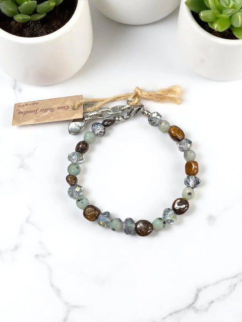 Adjustable 7.5 Inch Natural Stone Bracelet – Bronzite Lotus Jasper Crystal Beads | Made in USA Michelle Marie Boutique  Bracelets