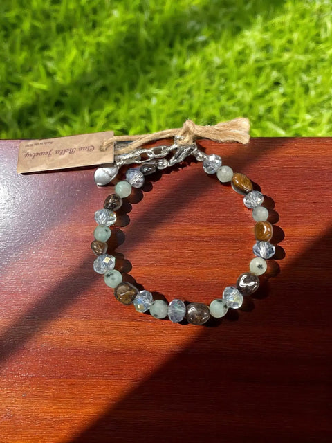 Adjustable 7.5 Inch Natural Stone Bracelet – Bronzite Lotus Jasper Crystal Beads | Made in USA Michelle Marie Boutique  Bracelets