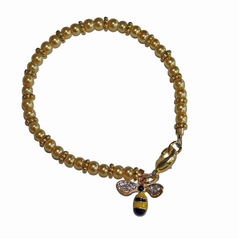 Adjustable Adult Bumble Bee Bracelet – Pale Yellow Glass Pearls with Antique Gold Charm | Made in USA Gift Box Included Michelle Marie Boutique  Bracelet