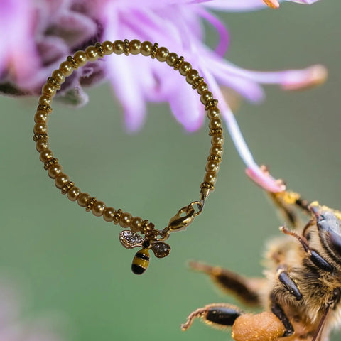 Adjustable Adult Bumble Bee Bracelet – Pale Yellow Glass Pearls with Antique Gold Charm | Made in USA Gift Box Included Michelle Marie Boutique  Bracelet