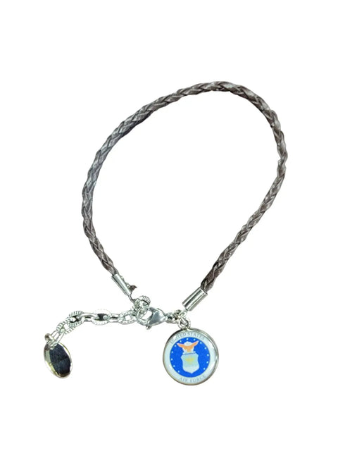 Adjustable Air Force Leather Bracelet – Braided Black, Tan, Brown | Made in USA Patriotic Gift Michelle Marie Boutique  Bracelet