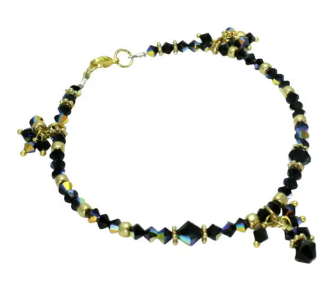 Adjustable Black Crystal Anklet – Gold Alloy Accents by Michelle Marie Boutique | Made in USA Gift Box Included Michelle Marie Boutique  Anklet