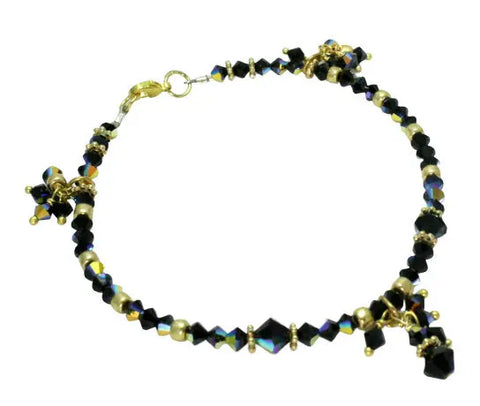 Adjustable Black Crystal Anklet – Gold Alloy Accents by Michelle Marie Boutique | Made in USA Gift Box Included Michelle Marie Boutique  Anklet