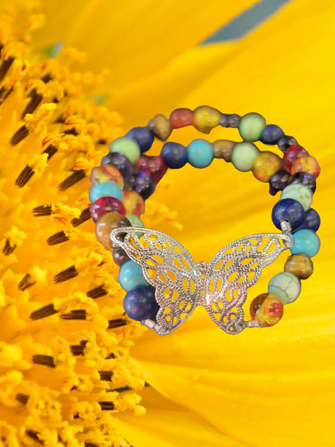 Adjustable Colorful Butterfly Chakra Gemstone Bracelet – 7-8 Inch Wrist Fit | Handcrafted Jewelry Michelle Marie Boutique  Bracelets