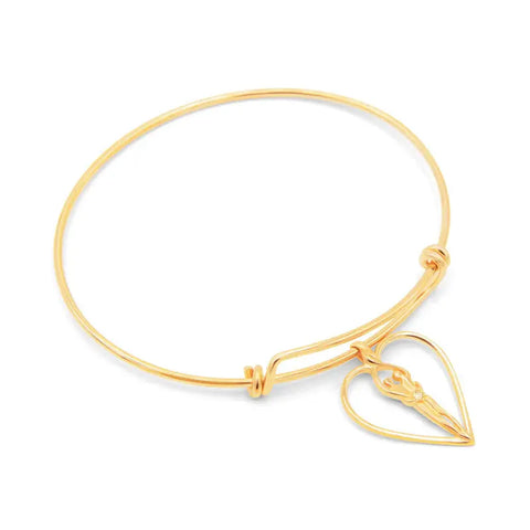 Adjustable Double Heart Bangle Bracelet – .925 Sterling Silver with 14kt Gold Overlay – 8 to 9.5 Inch – Made in USA Symbol of Love Jewelry