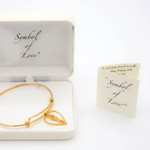 Adjustable Double Heart Bangle Bracelet – .925 Sterling Silver with 14kt Gold Overlay – 8 to 9.5 Inch – Made in USA Symbol of Love Jewelry