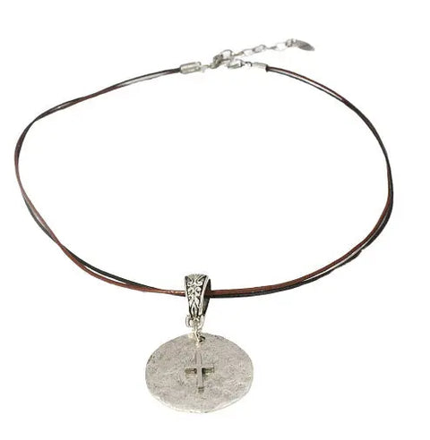 Adjustable Double Leather Cord Necklace – Hammered Pewter Charm Options 16 to 20 Inch | Made in USA Michelle Marie Boutique  Necklace