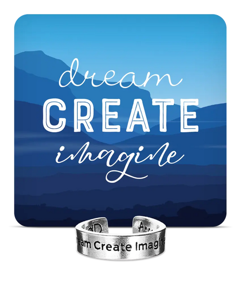Adjustable Dream Create Imagine Inspirational Cuff Ring – Motivational Jewelry for Creatives | Made in USA Whitney Howard Designs  InspireRings