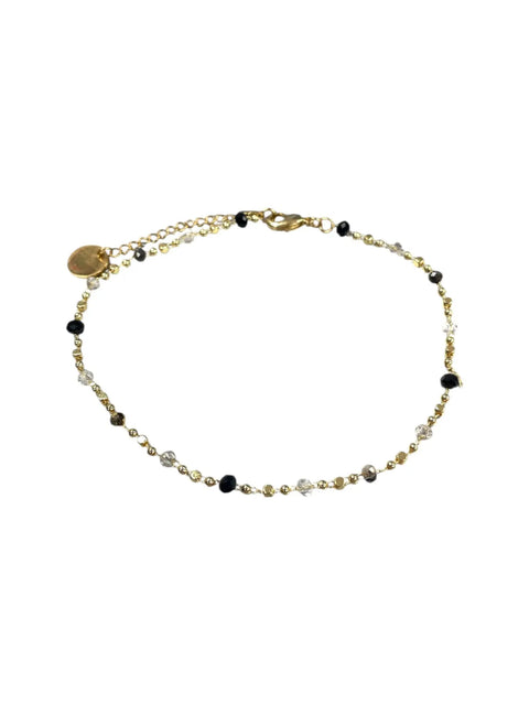 Adjustable Gold Chain Anklet – Black and Clear Crystal Beads | Made in USA Michelle Marie Boutique  Anklet