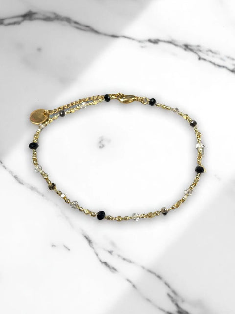 Adjustable Gold Chain Anklet – Black and Clear Crystal Beads | Made in USA Michelle Marie Boutique  Anklet