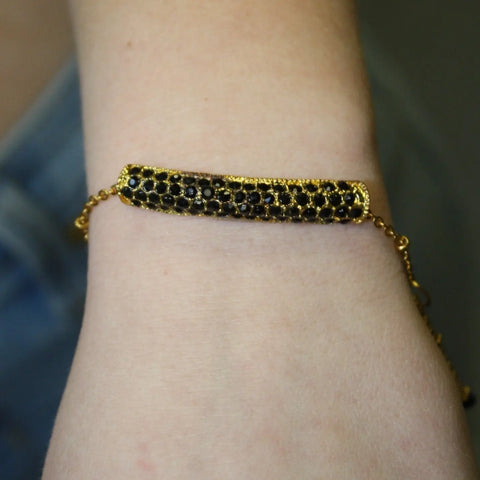 Adjustable Gold Chain Bracelet With Black Crystal Bar – Handcrafted Jewelry Gift | Made in USA Michelle Marie Boutique  Bracelet