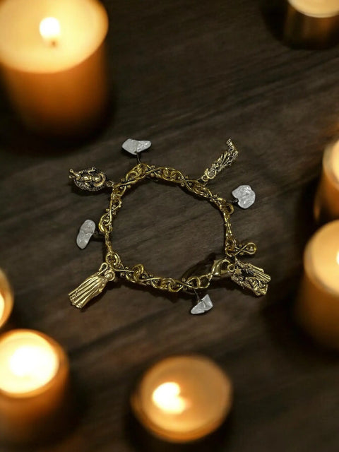 Adjustable Gold Plated Nativity Charm Bracelet With Crystal Quartz – Religious Jewelry Gift | Made In USA Michelle Marie Boutique  Bracelet