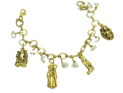 Adjustable Gold Plated Nativity Charm Bracelet With Crystal Quartz – Religious Jewelry Gift | Made In USA Michelle Marie Boutique  Bracelet