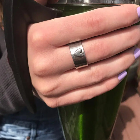 Adjustable Hearts of Gold Pewter Ring – Recycled Lead-Free Band with Heart Emblem | Made in USA Whitney Howard Designs  HOG Ring