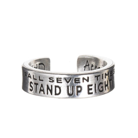 Adjustable Inspirational Cuff Ring – Fall Seven Times, Stand Up Eight Quotation | Made in USA Whitney Howard Designs  InspireRings