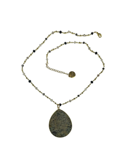 Adjustable Jasper Teardrop Pendant Necklace with Black and Clear Crystal Beads – 18 to 20 Inch Chain | Made in USA Michelle Marie Boutique  Necklaces