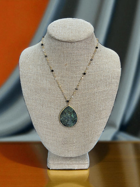 Adjustable Jasper Teardrop Pendant Necklace with Black and Clear Crystal Beads – 18 to 20 Inch Chain | Made in USA Michelle Marie Boutique  Necklaces
