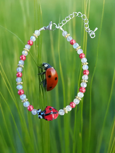 Adjustable Ladybug Charm Bracelet With Beaded Accents – Kids and Adults Jewelry Gift Boxed | Made in USA Michelle Marie Boutique  Bracelet