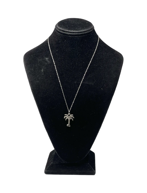 Adjustable Pewter Palm Tree Pendant Necklace – Unisex Stainless Steel Chain | Made in USA Michelle Marie Boutique  Necklace