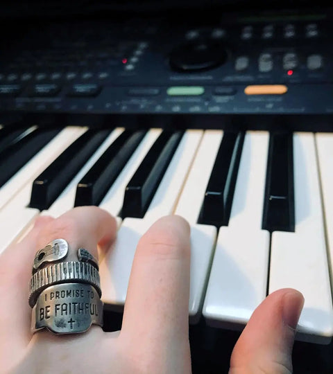 Adjustable Piano Key Cuff Ring – Music Lover’s Silver Band | Handmade in USA by Whitney Howard Designs Whitney Howard Designs  InspireRings