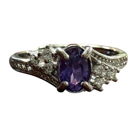 Silver Amethyst-Hued Crystal Silver Ring - Adjustable & Intricate Design Michelle Marie Boutique  Rings