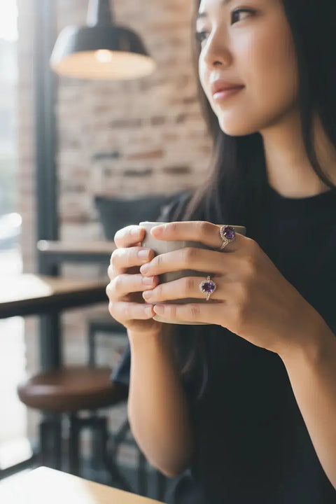 Silver Amethyst-Hued Crystal Silver Ring - Adjustable & Intricate Design Michelle Marie Boutique  Rings