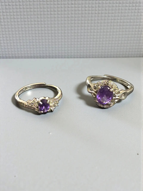 Silver Amethyst-Hued Crystal Silver Ring - Adjustable & Intricate Design Michelle Marie Boutique  Rings
