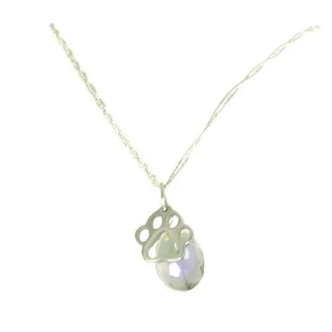 Adjustable Stainless Steel Paw Print Necklace with Rainbow Crystal Pendant – Pet Memorial Jewelry | Made in USA Michelle Marie Boutique  Necklace