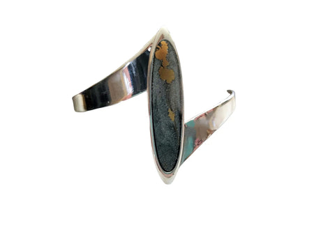 Adjustable Sterling Silver Cancer Awareness Cuff Bracelet – Resin Inlaid Artisan Design | Made in USA Jewelry Michelle Marie Boutique 