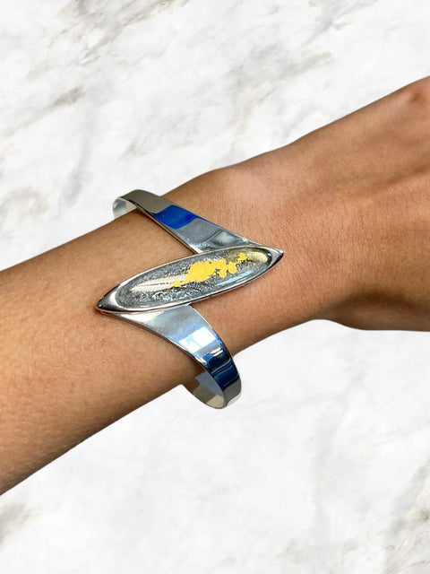 Adjustable Sterling Silver Cancer Awareness Cuff Bracelet – Resin Inlaid Artisan Design | Made in USA Jewelry Michelle Marie Boutique 