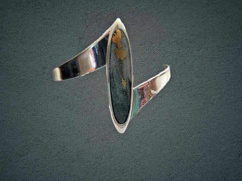 Adjustable Sterling Silver Cancer Awareness Cuff Bracelet – Resin Inlaid Artisan Design | Made in USA Jewelry Michelle Marie Boutique 