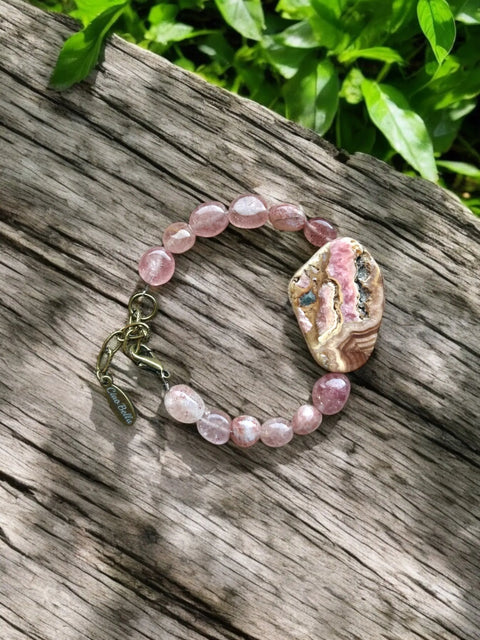 Adjustable Strawberry Quartz and Pink Agate Bracelet 7-8.5 Inch – Handmade Jewelry | Made in USA Michelle Marie Boutique  Bracelets