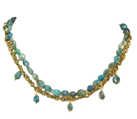 Adjustable Teal Apatite Gemstone Necklace – Vintage Gold Chain with Dangling Accents | Made in USA Michelle Marie Boutique  Necklace