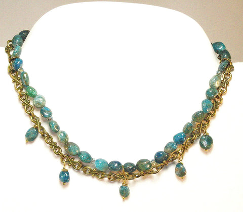 Adjustable Teal Apatite Gemstone Necklace – Vintage Gold Chain with Dangling Accents | Made in USA Michelle Marie Boutique  Necklace