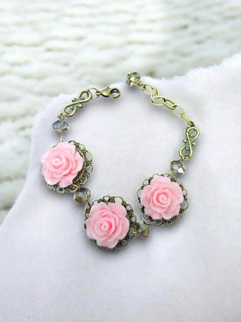 Triple Rose Charm Bracelet | Light Pink & Mint Green | Floral Jewelry Michelle Marie Boutique  Bracelets