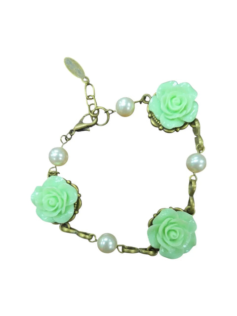 Adjustable Triple Rose Charm Bracelet – Light Pink Floral Accents – Gold Plated Frame | Made in USA Michelle Marie Boutique  Bracelets