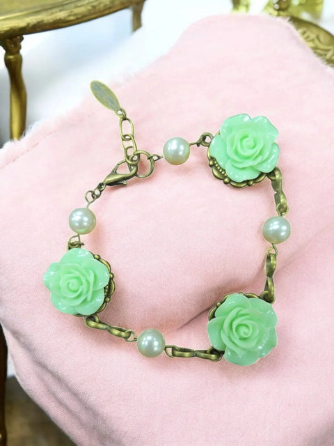 Adjustable Triple Rose Charm Bracelet – Light Pink Floral Accents – Gold Plated Frame | Made in USA Michelle Marie Boutique  Bracelets