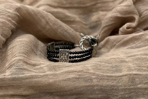 Adjustable Triple Strand Black Crystal Bracelet with Filigree Accents – Handmade Jewelry | Made in USA Michelle Marie Boutique  Bracelet