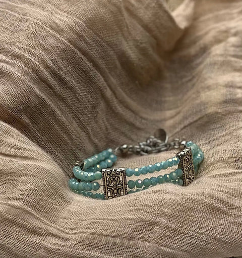 Adjustable Triple-Strand Turquoise Crystal Bracelet – Genuine Gemstone Jewelry – Michelle Marie Boutique | Made in USA Michelle Marie Boutique  Bracelet