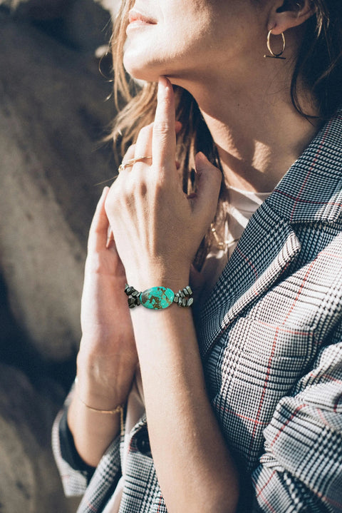 Adjustable Turquoise and Hematite Gemstone Bracelet – Handcrafted Natural Stone Jewelry | Made in USA Michelle Marie Boutique  Bracelets