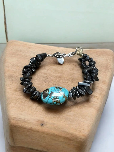 Adjustable Turquoise and Hematite Gemstone Bracelet – Handcrafted Natural Stone Jewelry | Made in USA Michelle Marie Boutique  Bracelets