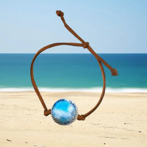 Adjustable Unisex Suede Cord Bracelet With Beach Sand and Ocean Wave Design – Handmade | Made in USA Michelle Marie Boutique 